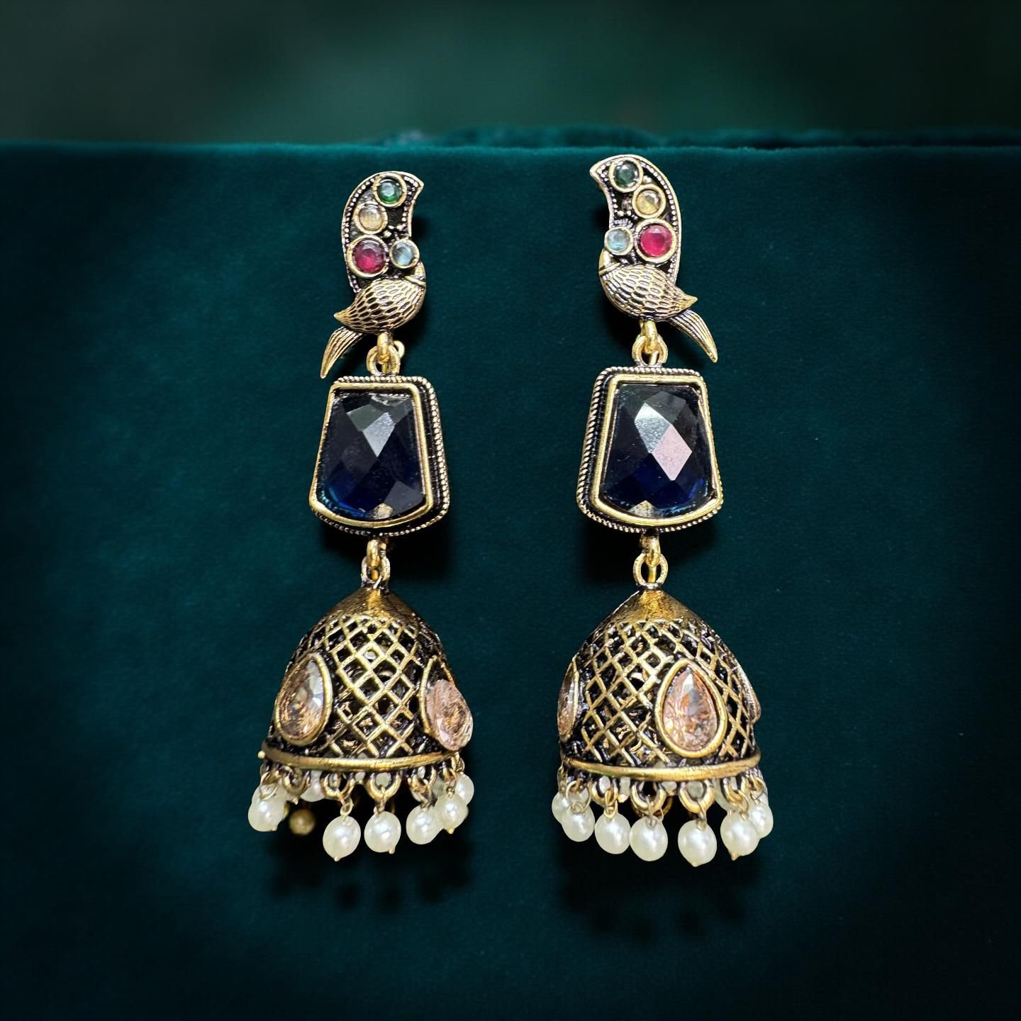REGAL PARROT JHUMKA DROP EARRINGS