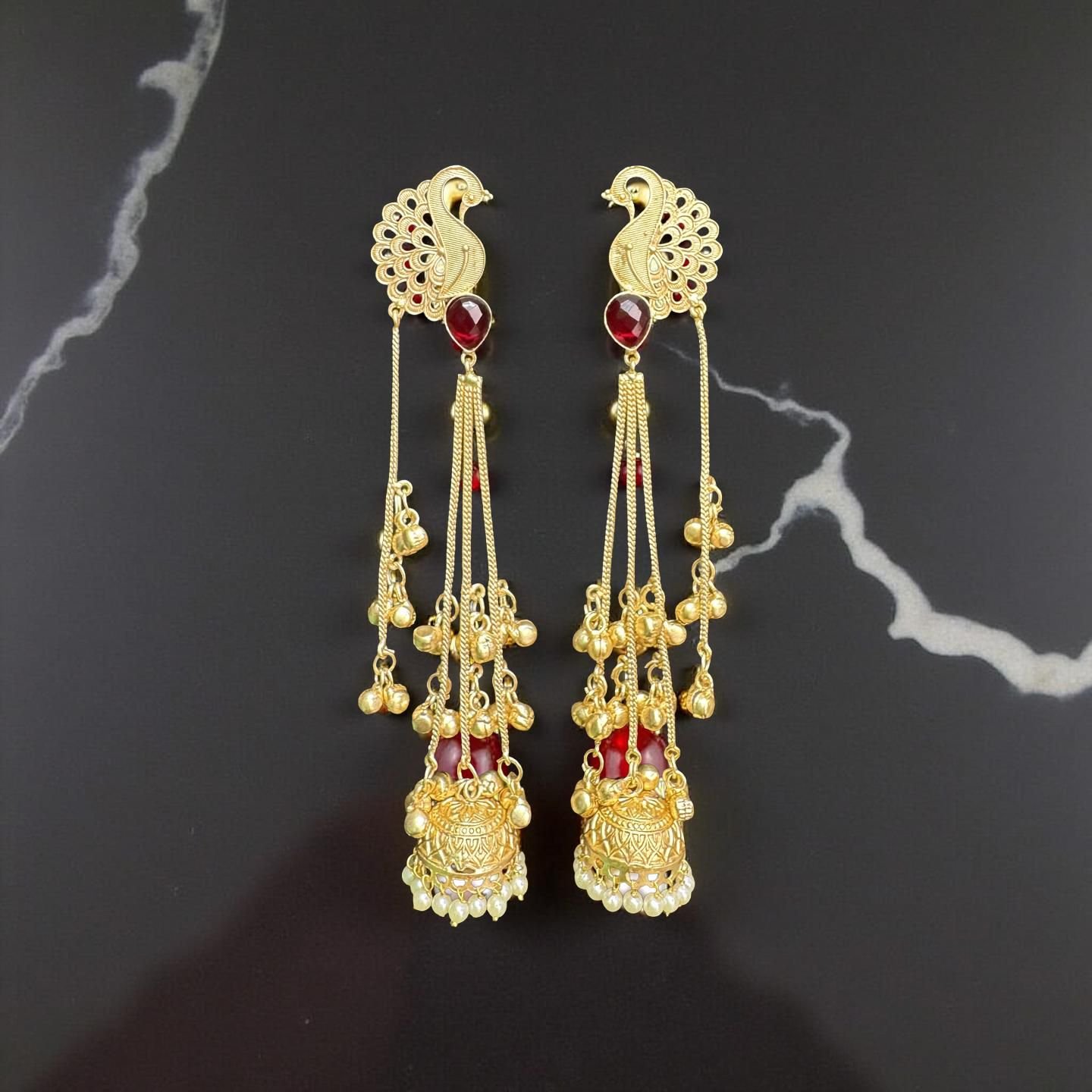 GOLD PLATED PEACOCK SHAPED DROP EARRINGS