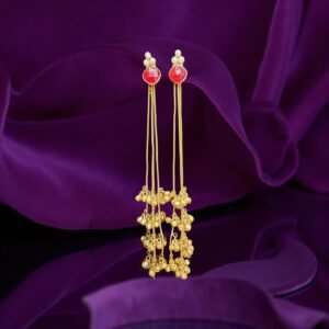 RUBY GLOW LONG TASSEL GHUNGROO EARRINGS