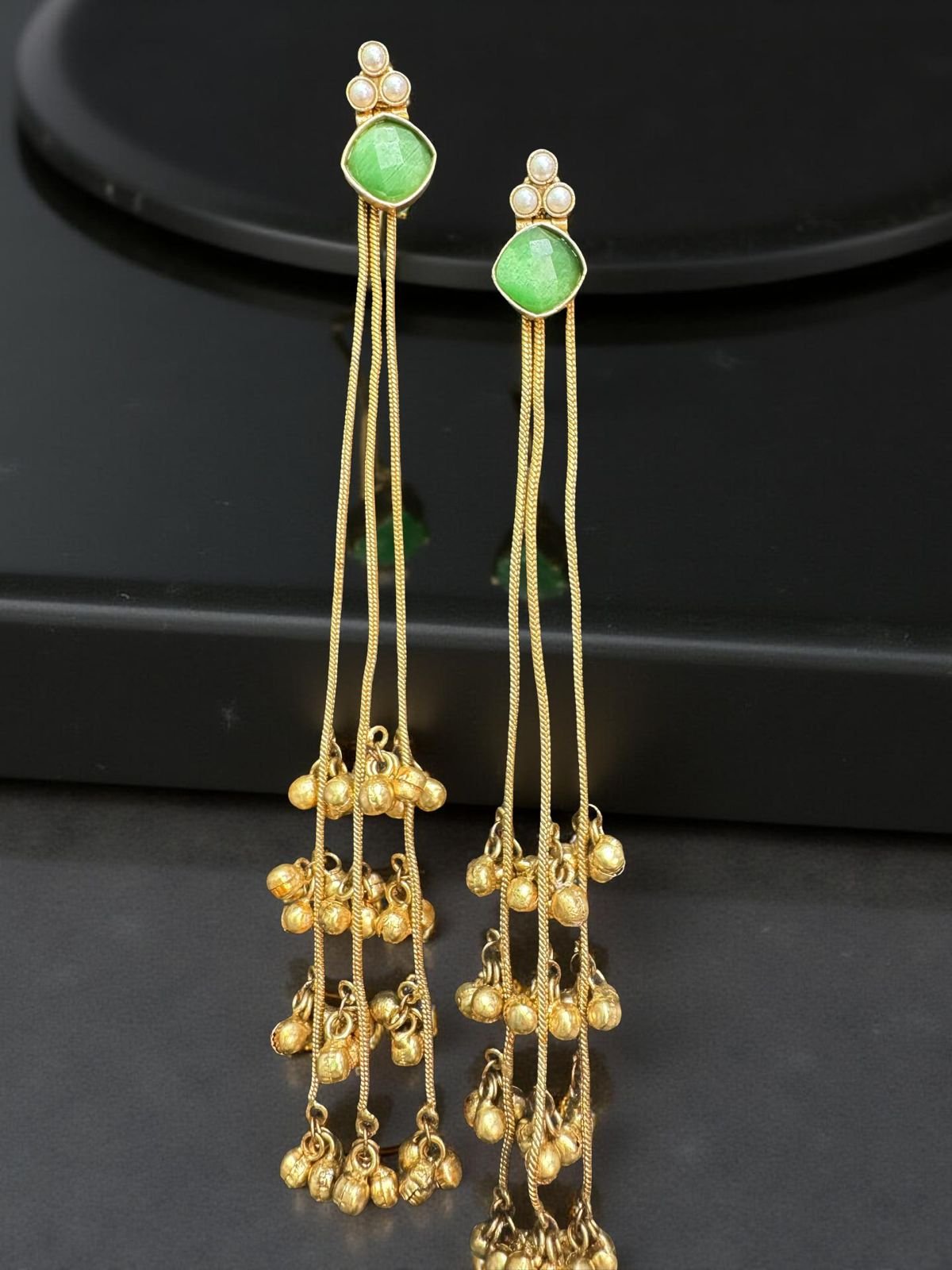 RUBY GLOW LONG TASSEL GHUNGROO EARRINGS