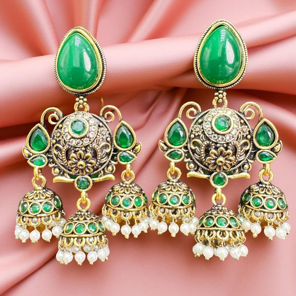 EMAERALD ROYALE ANTIQUE JHUMKA EARRINGS