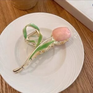 Elegant Pink Tulip Flower Hair Claw Clip