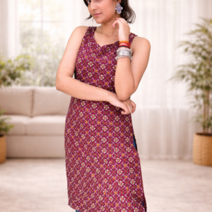 Berry Blossom Sleeveless Straight Kurti 🌷