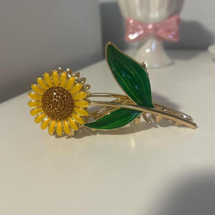 "Sunflower Floral Gold-Tone Hair Bun Stick Clip "
