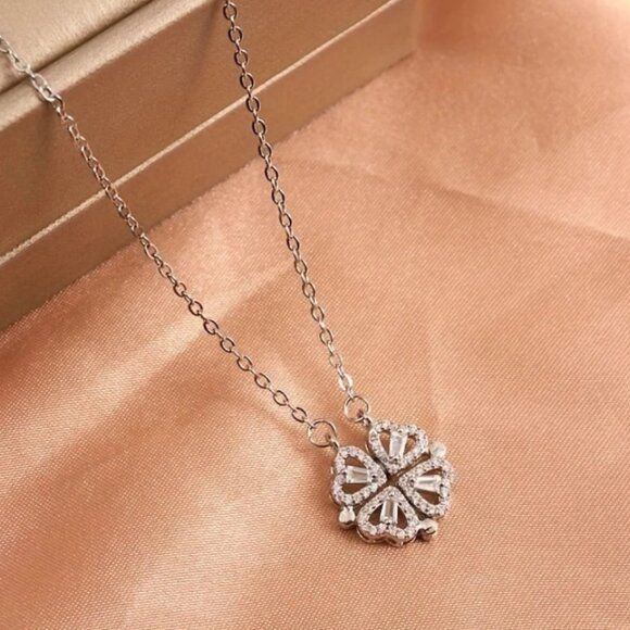 Silver Clover Crystal Pendant Necklace ✨