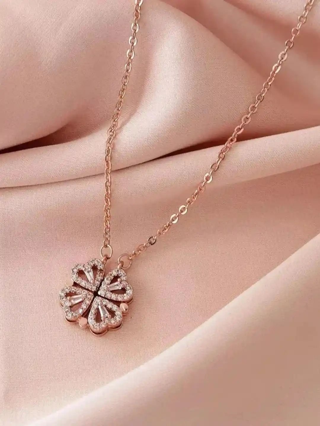 Rose Gold Clover Crystal Pendant Necklace