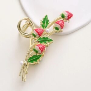 Strawberry Charm Gold-Plated Hair Claw Clip