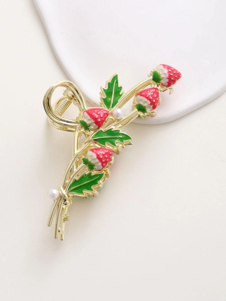 Strawberry Charm Gold-Plated Hair Claw Clip