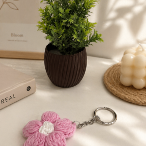 Handmade Crochet Pink Flower Keychain