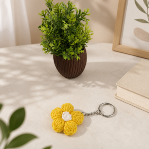 Handmade Crochet Yellow Flower Keychain