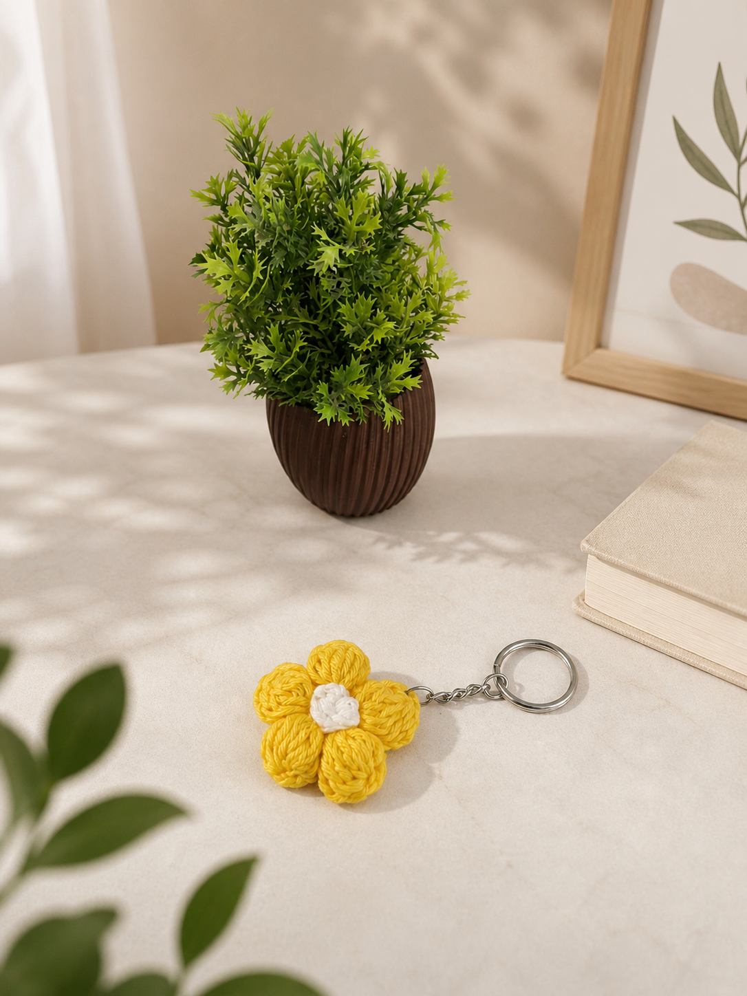 Handmade Crochet Yellow Flower Keychain