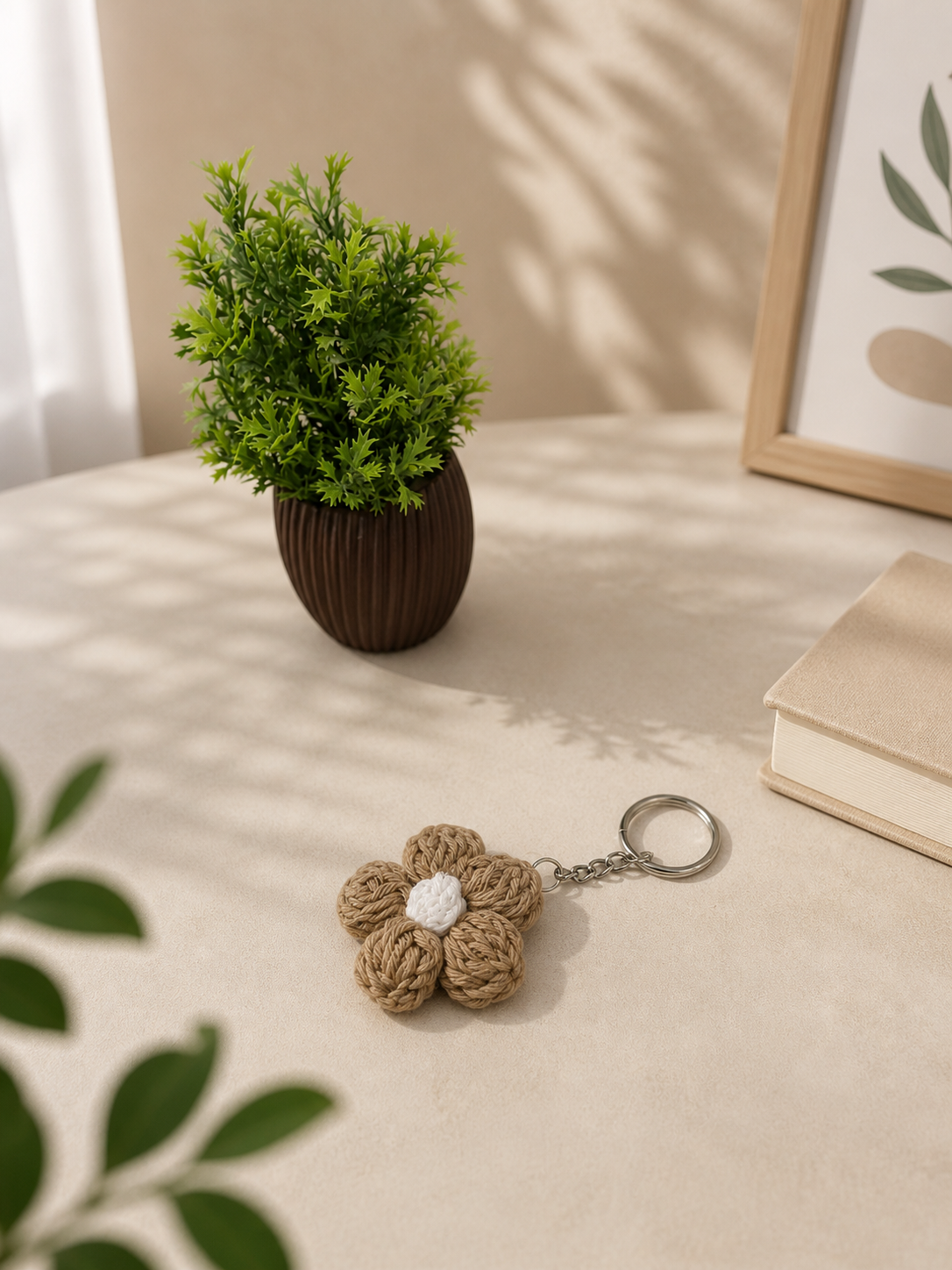 Handmade Crochet Brown Flower Keychain