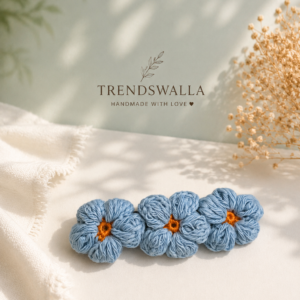 Handmade Blue Crochet Flower Hair Clip for Girls & Women