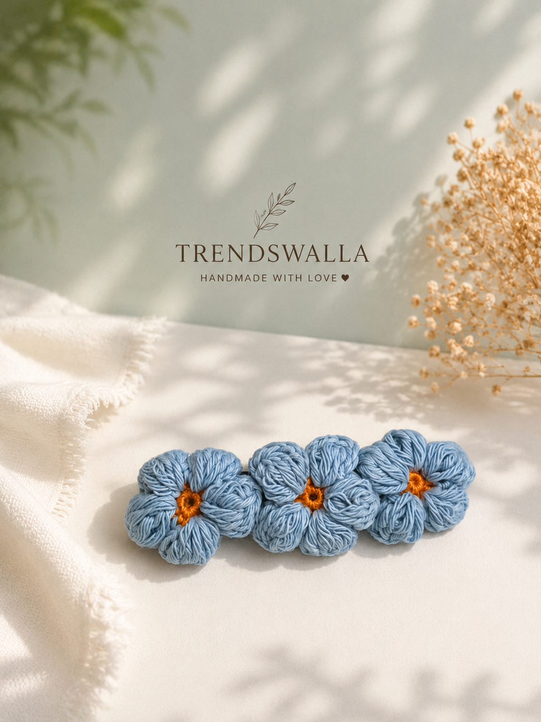 Handmade Blue Crochet Flower Hair Clip for Girls & Women