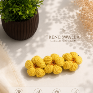 Handmade Yellow Crochet Flower Hair Clip for Girls & Women