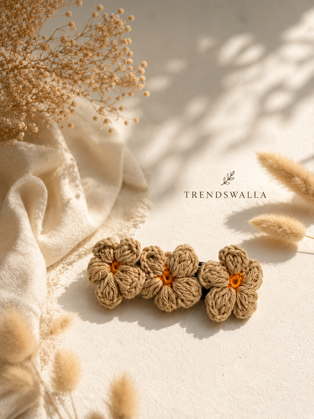 Handmade Beige Crochet Flower Hair Clip for Girls & Women