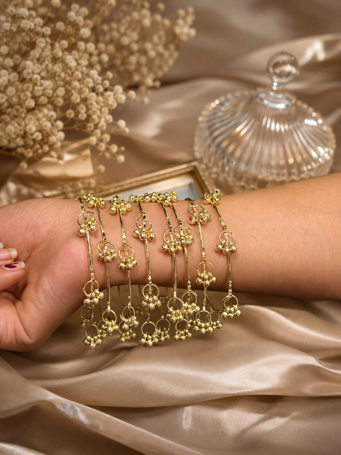 TRENDSWALLA Kashmiri Golden Floral Charm Bangles