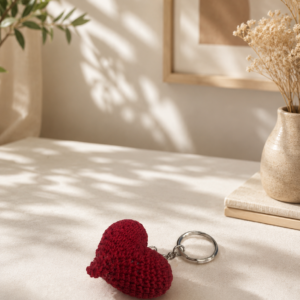 Red  Crochet Heart Keychain