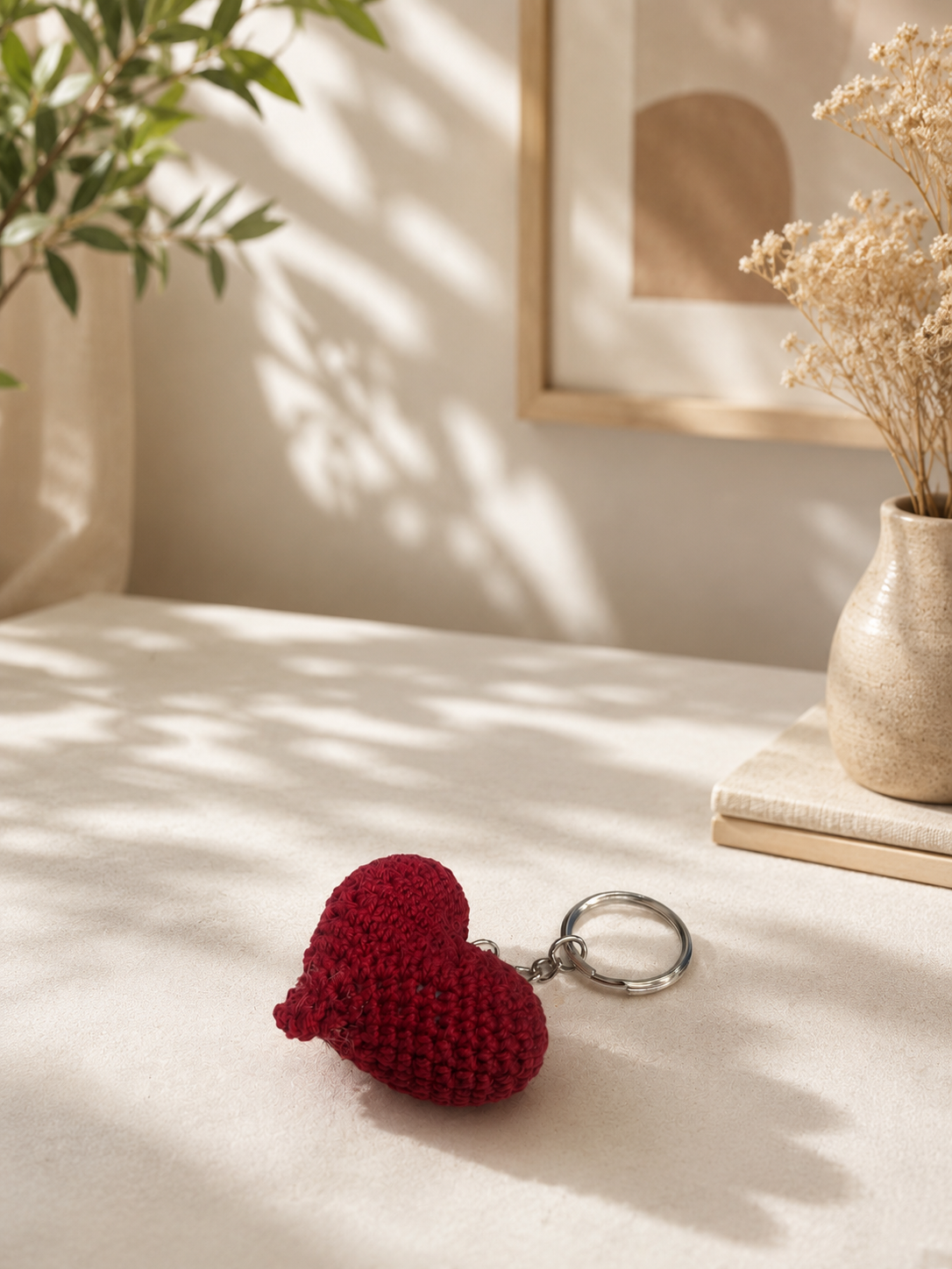 Red  Crochet Heart Keychain