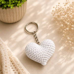 White Crochet Heart Keychain 🤍