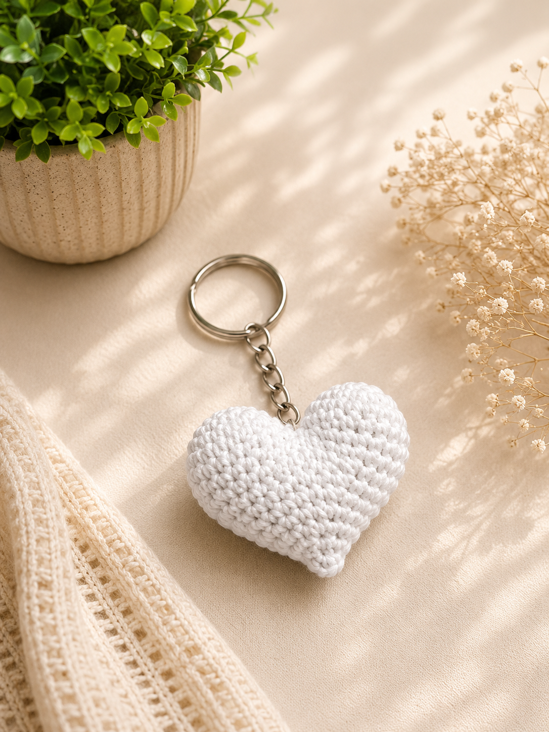 White Crochet Heart Keychain 🤍