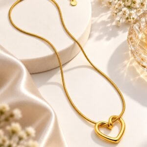 Gold Plated Heart Pendant Necklace for Women – Snake Chain Necklace, Elegant Fashion's Jewelry for Girls, Party, Wedding, Daily & Casual Wear