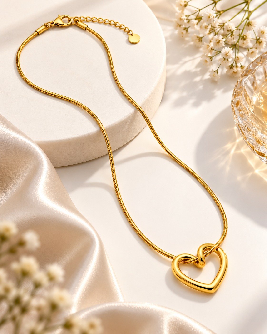 Gold Plated Heart Pendant Necklace for Women – Snake Chain Necklace, Elegant Fashion's Jewelry for Girls, Party, Wedding, Daily & Casual Wear