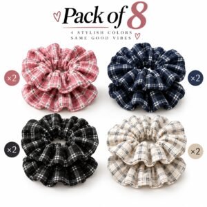 Scrunchies for Women and Girls, Pack of 4 – Plaid Hair Ties, Soft Fabric Hair Bands, Elastic Hair Accessories for Ponytail, Bun, Styling & Daily Wear (Multicolor)