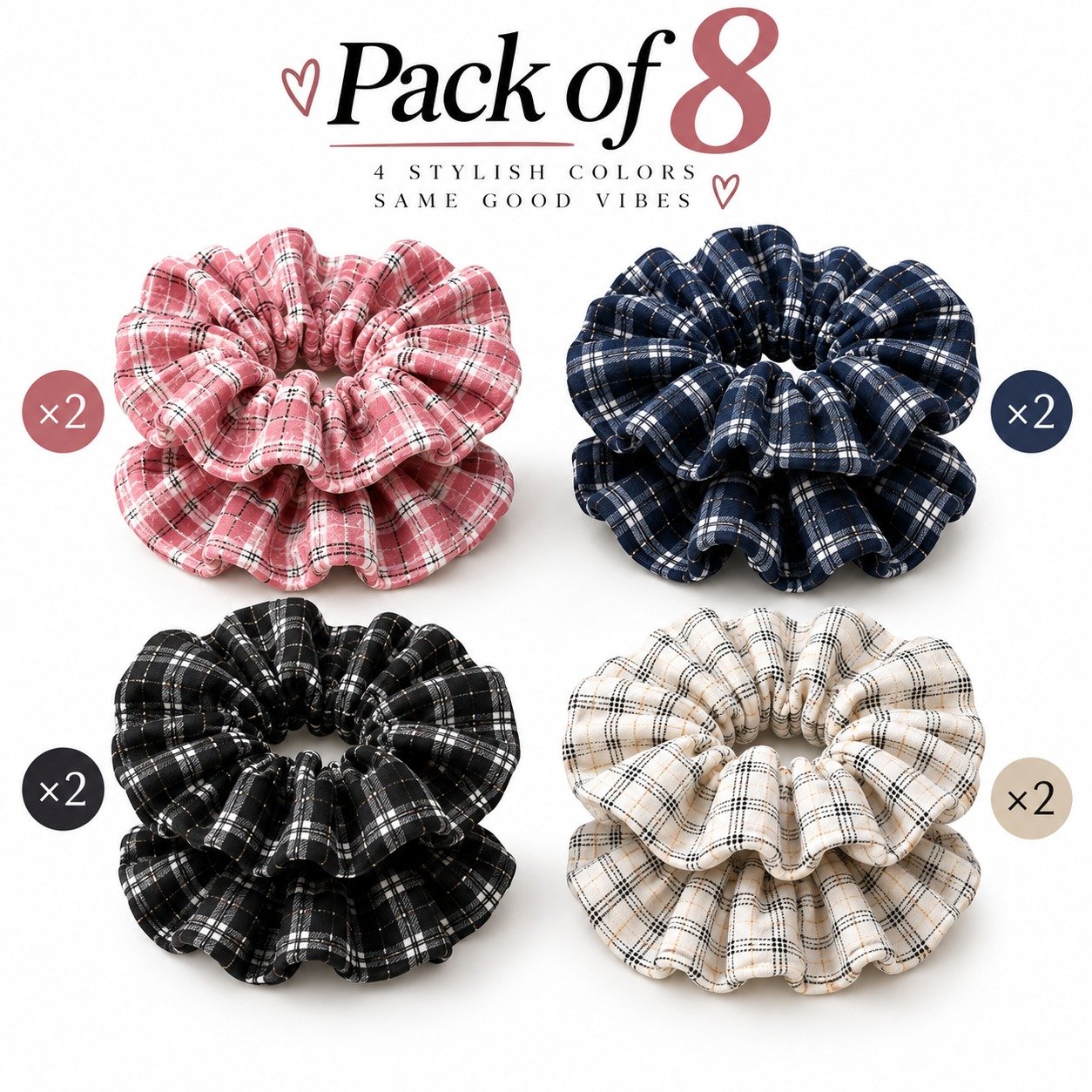 Scrunchies for Women and Girls, Pack of 4 – Plaid Hair Ties, Soft Fabric Hair Bands, Elastic Hair Accessories for Ponytail, Bun, Styling & Daily Wear (Multicolor)