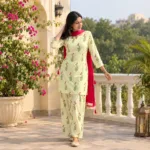 Women's Yellow Floral Cotton Kurta Set 3 Piece